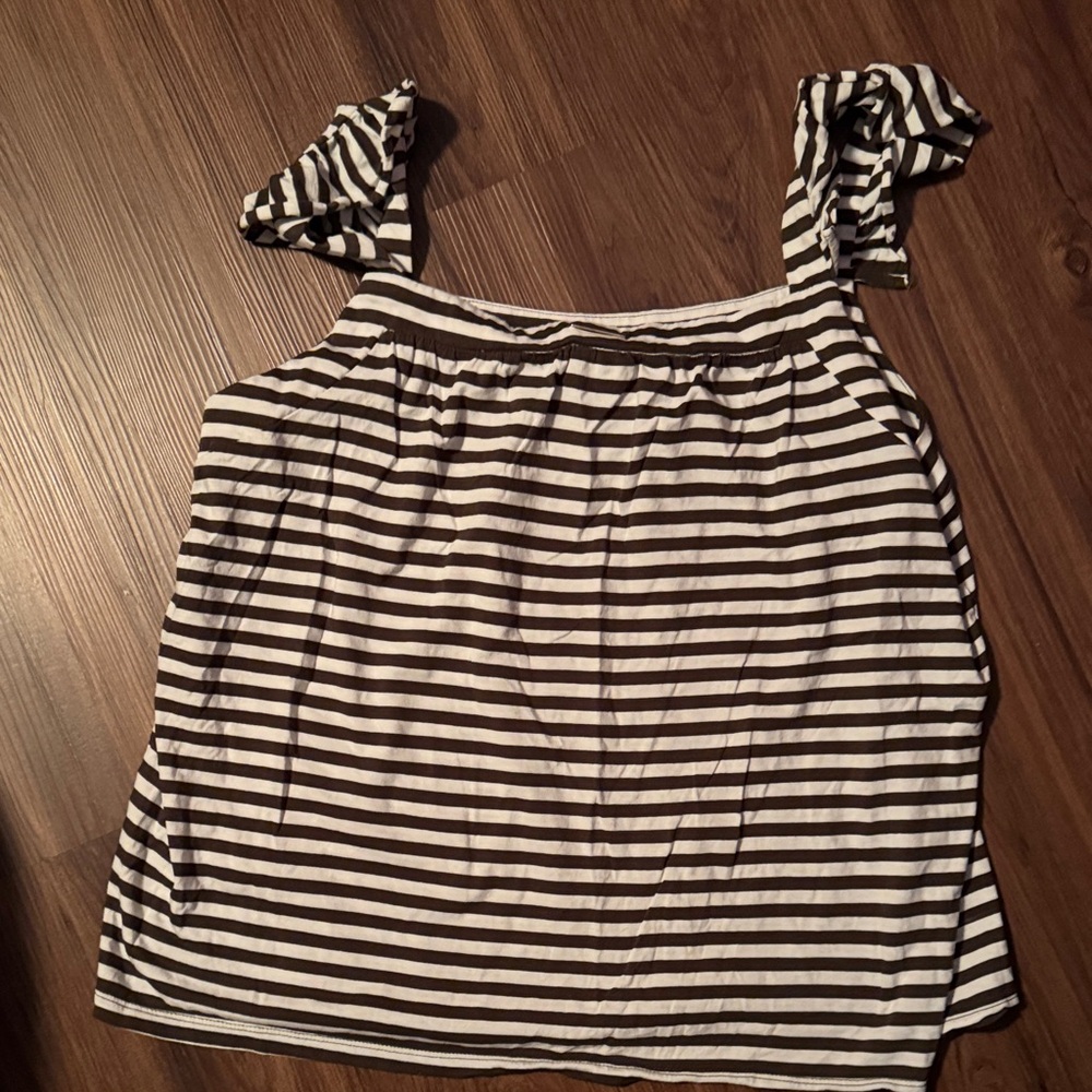 Michael Kors olive green and White Striped Blouse